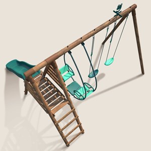 Portique en bois rond 3 agrès avec face