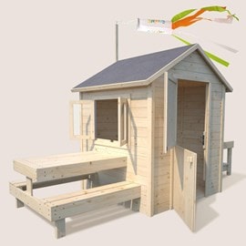 Cabane en bois enfant cuisine et table b