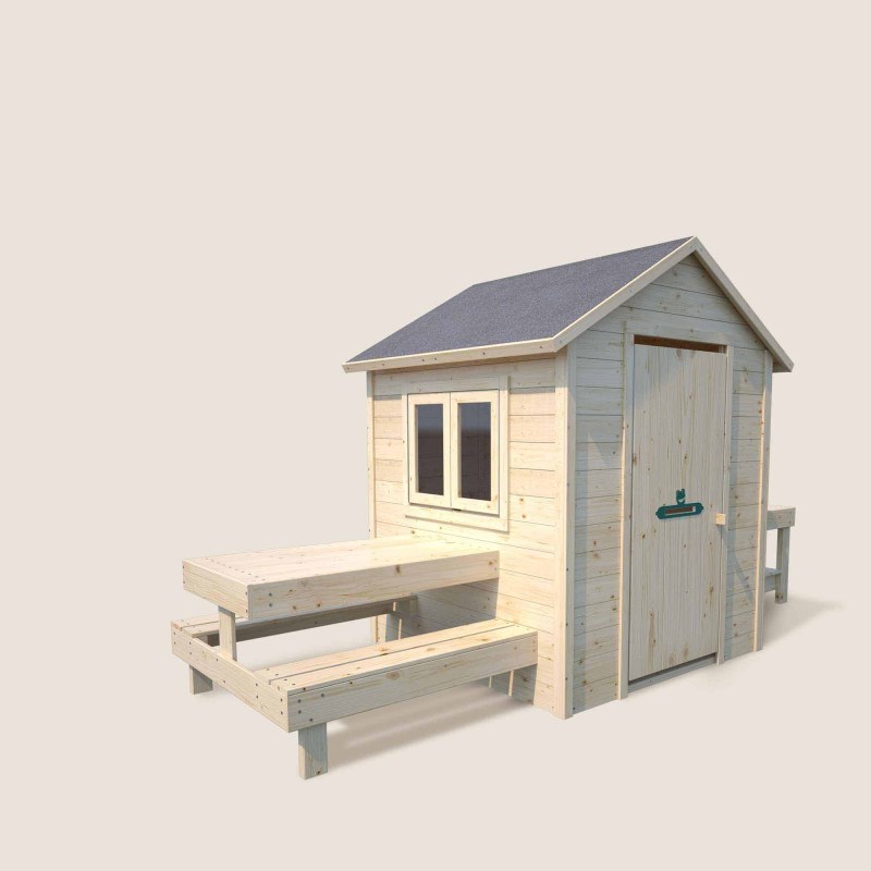 Cabane en bois enfant cuisine et table b