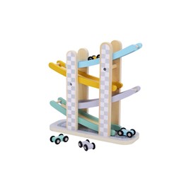 Piste de course avec voitures en bois