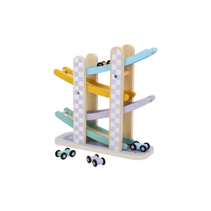 Piste de course avec voitures en bois