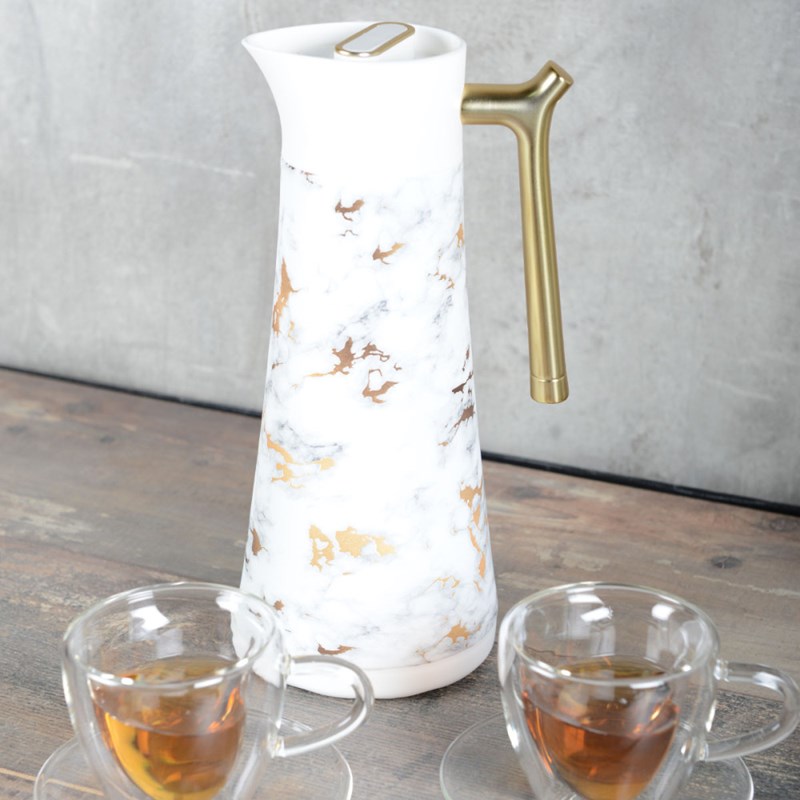 Aulica - Cafetière isotherme marbre anse dorée 1l