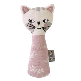 Hochet tricoté en coton bio, chaton