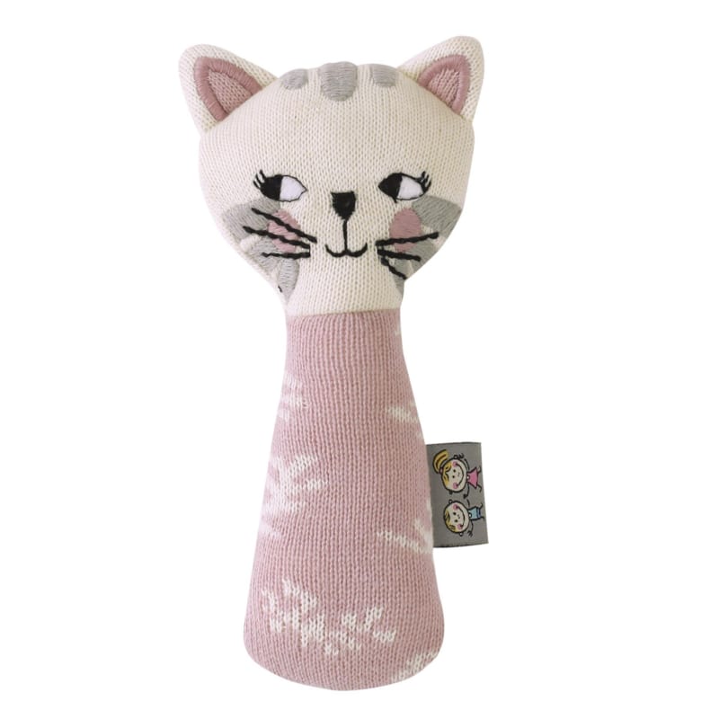 Hochet chaton tricoté coton bio - rose