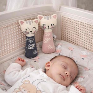 Hochet chaton tricoté coton bio rose