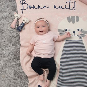 Hochet tricoté coton bio chaton rose