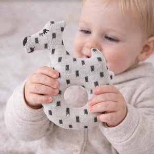 Hochet bébé coton tricoté chien