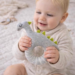 Hochet bébé coton tricoté dinosaure