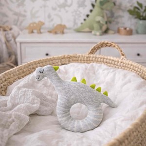 Hochet bébé coton tricoté dinosaure