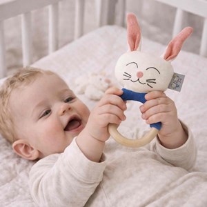 Hochet lapin coton anneau dentition bois