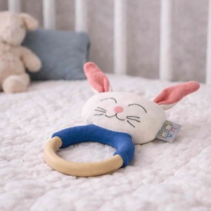 Hochet lapin coton anneau dentition bois