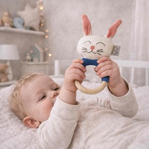 Hochet lapin coton anneau dentition bois