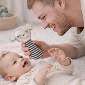 Hochet bébé singe coton tricoté