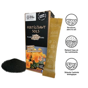 Biochar fertilisant plantes fleurs pot