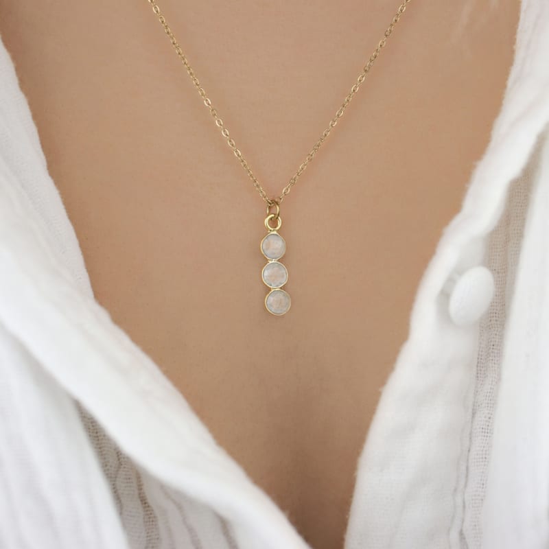Collier Chat Lune Et Pierre De Lune - Chaîne Réglable 45+5 Cm, Acier Inoxydable - Cadeau Femme, Homme