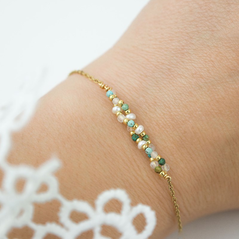 Minalis Bijoux - Bracelet fin perles tressées turquoise