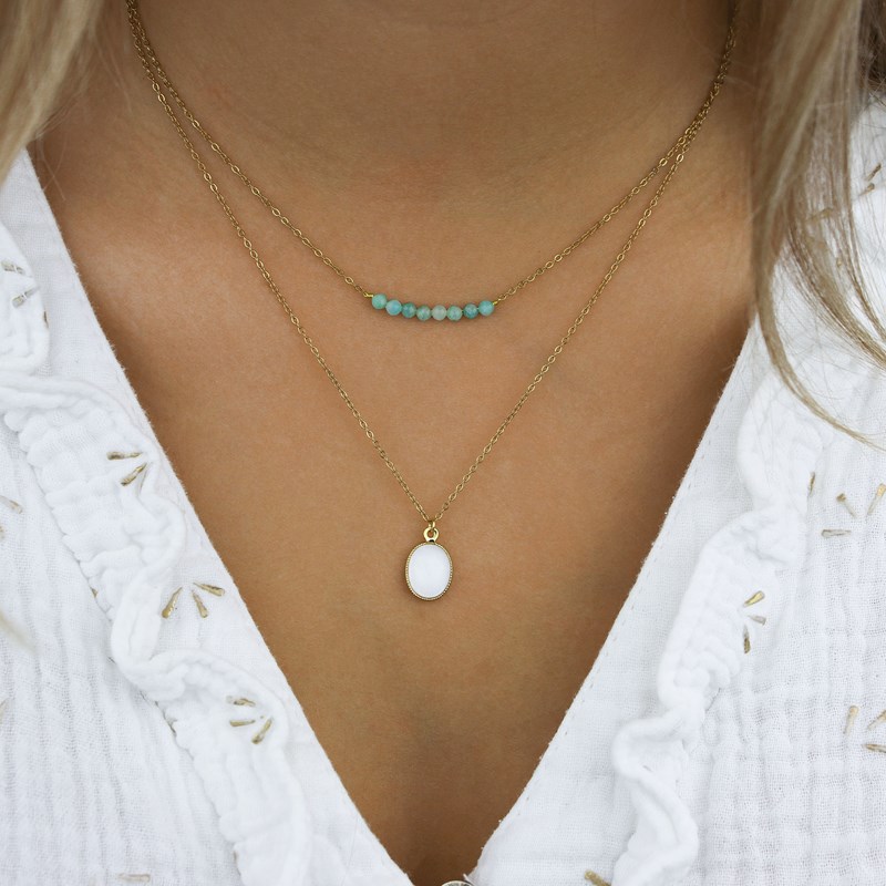 Collier fin double rang pierre amazonite
