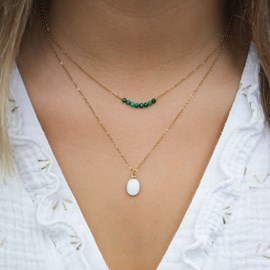 Collier fin double rang pierre malachite