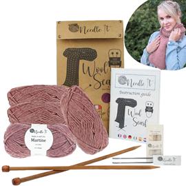 Kit tricot écharpe en laine rose