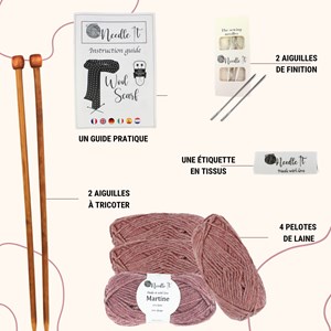 Kit tricot écharpe en laine rose