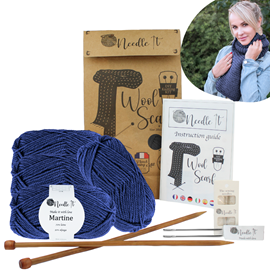 Kit tricot écharpe en laine bleu