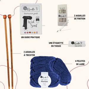 Kit tricot écharpe en laine bleu
