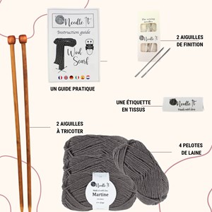 Kit tricot écharpe en laine gris