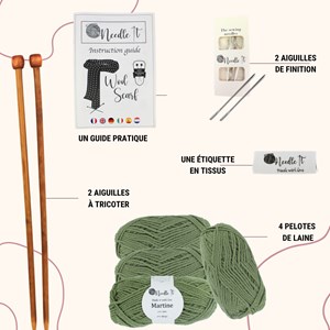 Kit tricot écharpe en laine vert