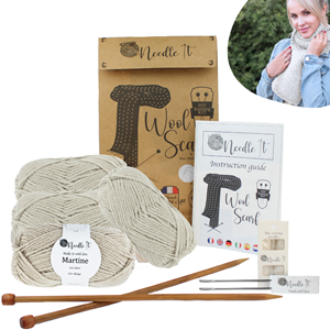 Kit tricot écharpe en laine beige