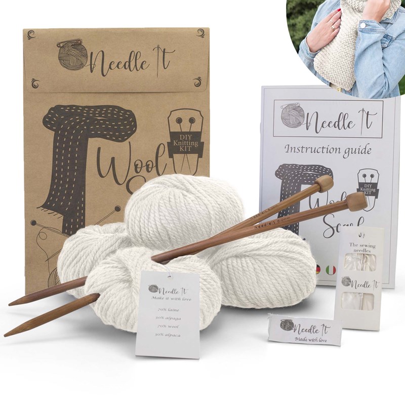 Needle It - Kit tricot écharpe en laine blanc