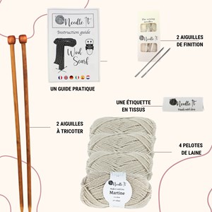 Kit tricot écharpe en laine beige