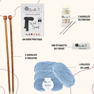 Kit tricot écharpe en laine bleu ciel