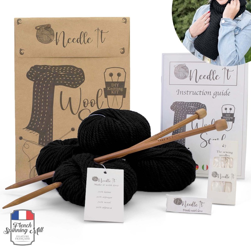Needle It - Kit tricot écharpe en laine noir