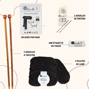Kit tricot écharpe en laine noir