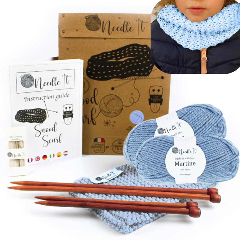 Kit tricot tour de cou bleu