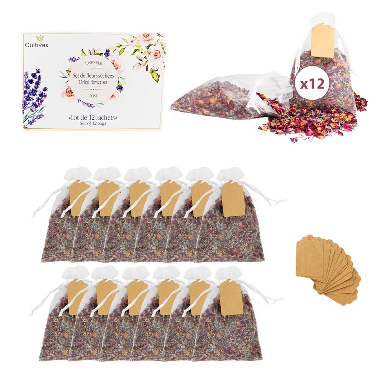 Fleurs séchées roses&lavandes x12
