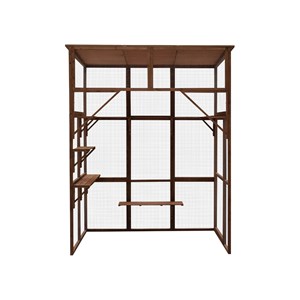 Parc à chats en bois adossé