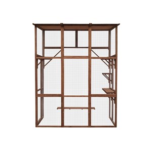 Parc à chats en bois adossé