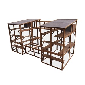 Parc à chats double avec tunnel en bo...