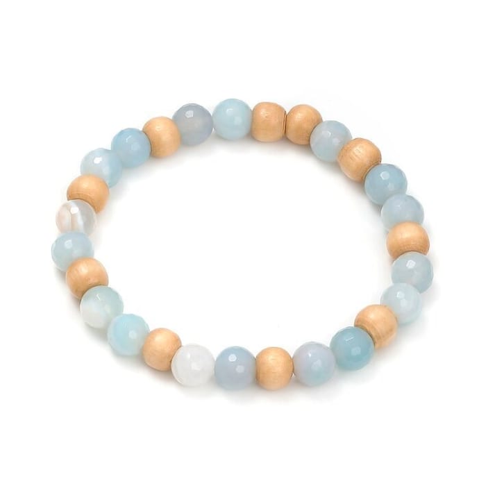 Bracelet En Agate Bleue – Pierre Naturelle, Ajustable Unisexe, Diamètre 18 Cm, Pour Couple, Yoga, Voyage