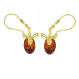 Boucles d'oreilles abeille en ambre