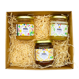 Coffret degustation 3 miels bio 250g
