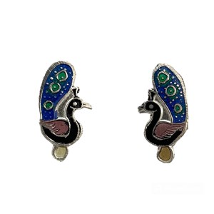 Clou d'oreille paon en argent et email