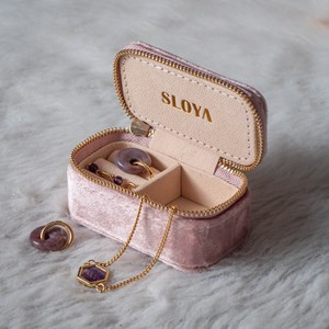 Mini boîte à bijoux velours rose pêche