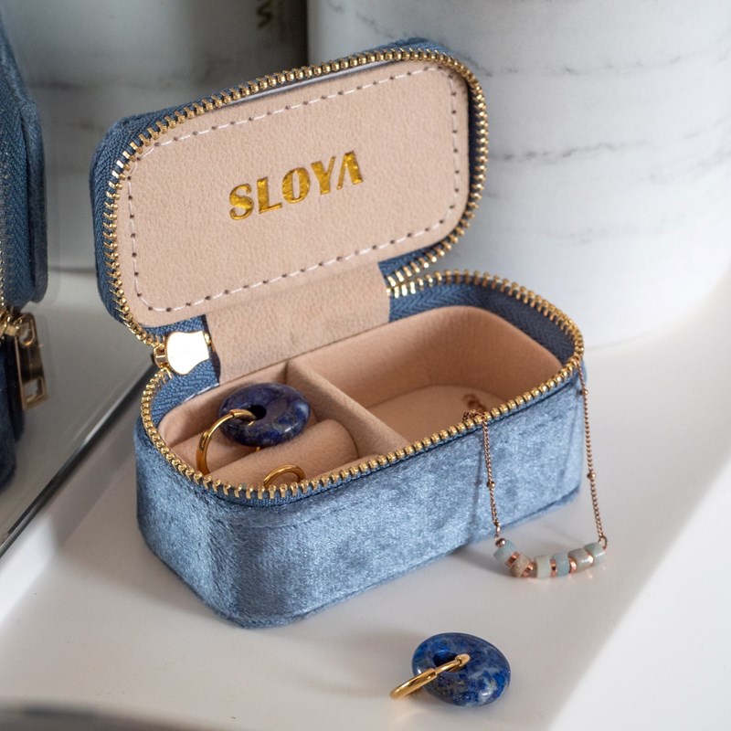 sloya - Mini boîte à bijoux velours bleu horizon