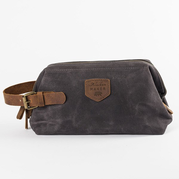 Trousse de toilette de voyage pour homme en toile et cuir avec double compartiments, café