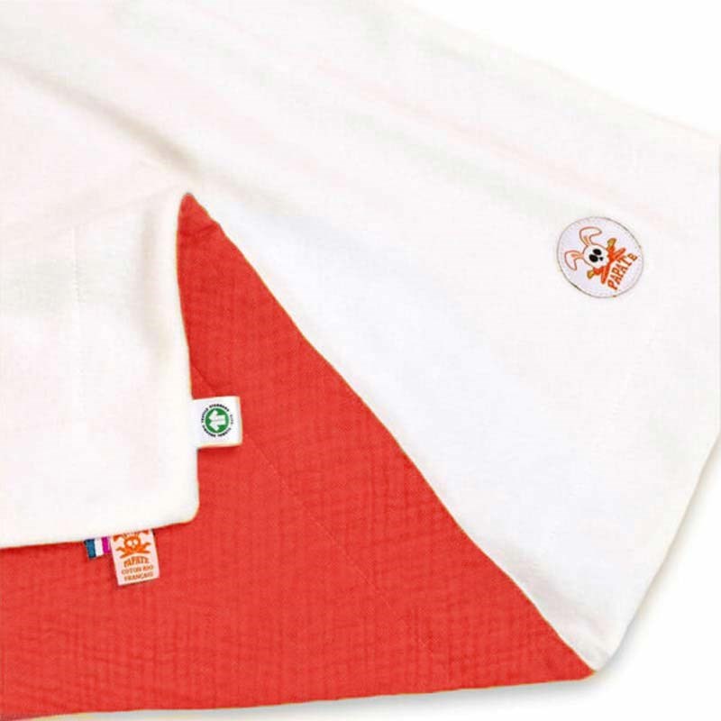 PAPATE - Couverture en coton bio blanc et fraise
