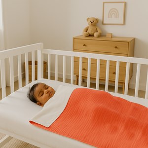 Couverture en coton bio blanc et fraise