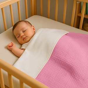 Couverture en coton bio blanc et rose