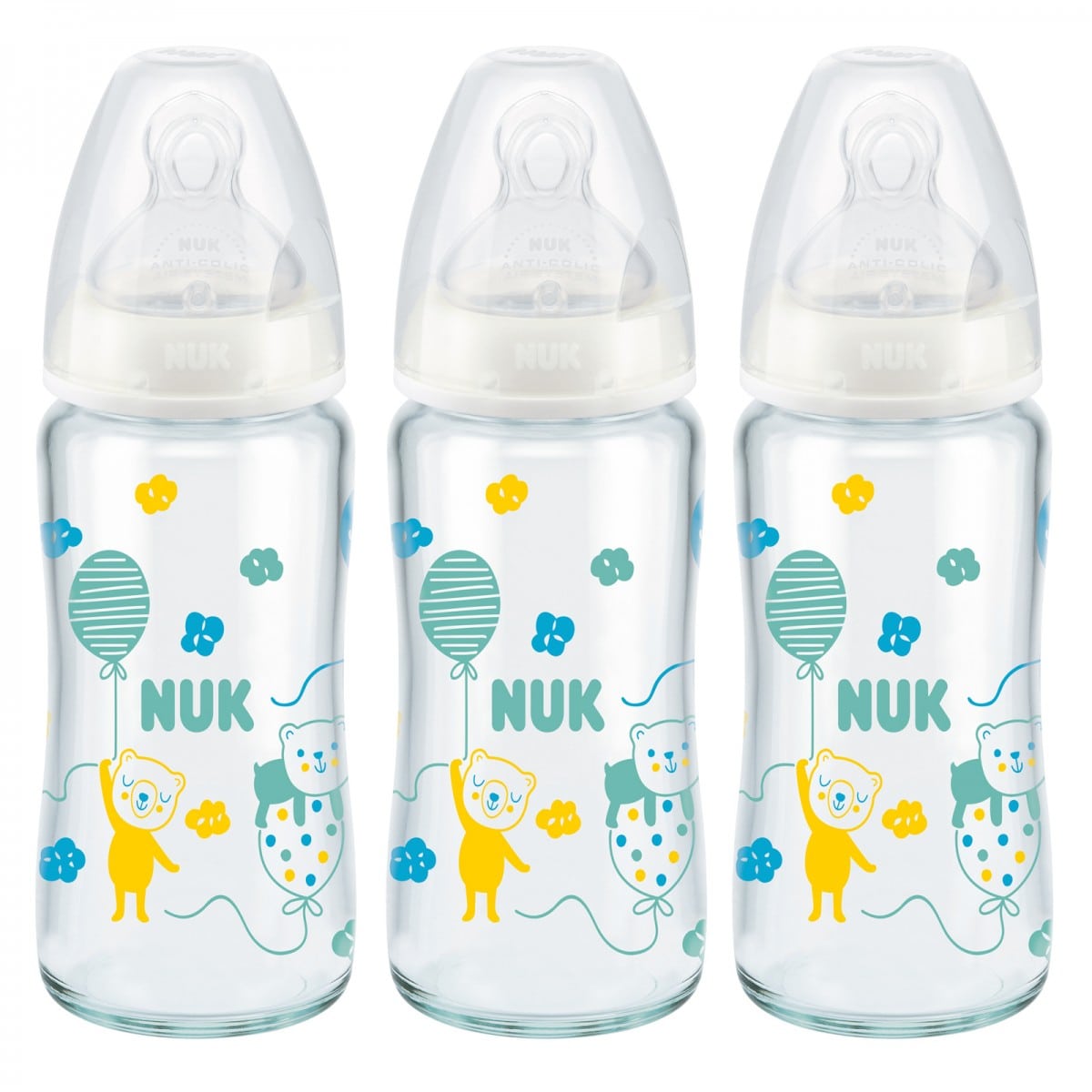 NUK biberon en verre First Choice+, 0 - 6 mois, Contrôle de température, Tétine en silicone, Valve anti-coliques, Sans BPA, 240 ml